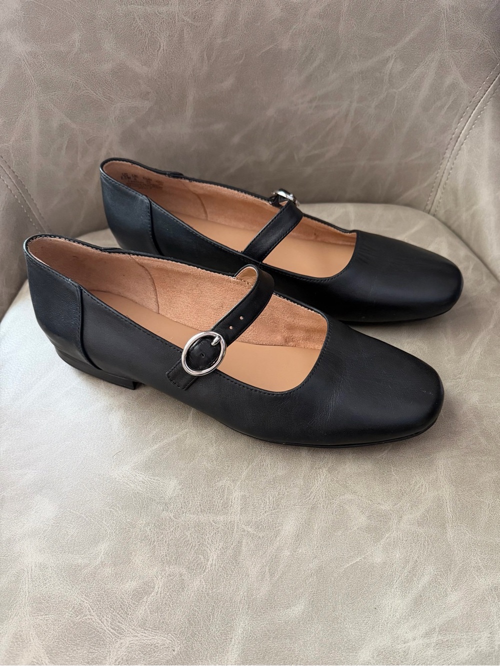 Naturalizer Black Mary Jane Strap Flats with Silver Buckle